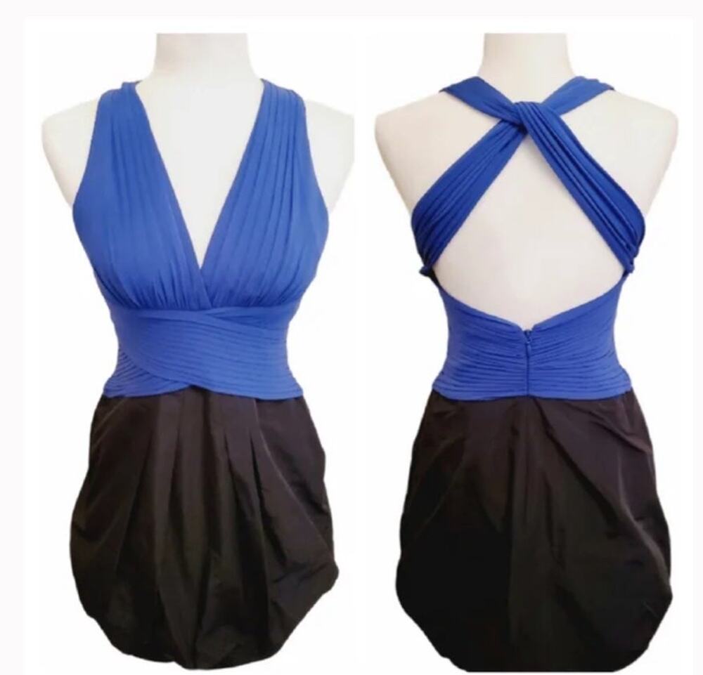 BCBGMaxAzria Blue Sapphire Knit Dress with Taffeta Bubble Skirt size XS